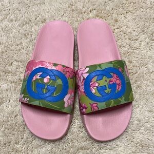 Gucci Pink and Green Floral Slides